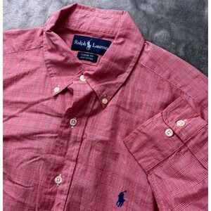 Ralph Lauren Classic Fit Pink Plaid Button Down Shirt Men 15 1/2 32 33 Cotton